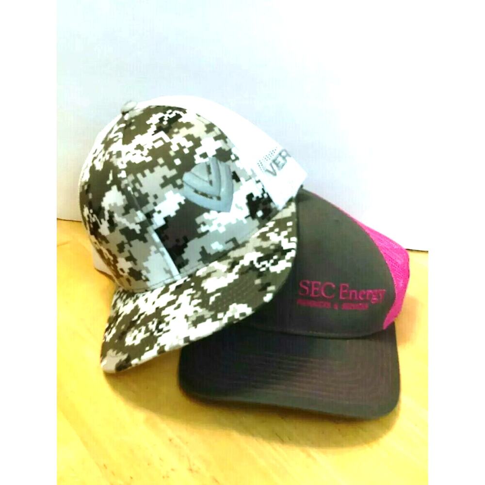Lot of 2 SEC Energy & Versa Pink White Gray Snap Back Adjustable Mesh Cap Hat